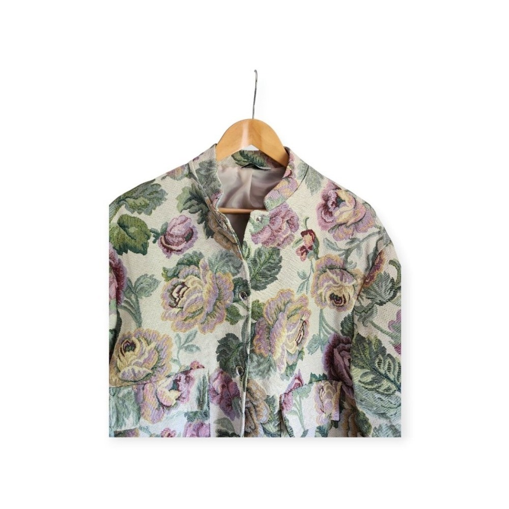 Floral Tapestry Jacket Women's Vintage Oversized Bomber Coat Size M - Picture 4 of 15